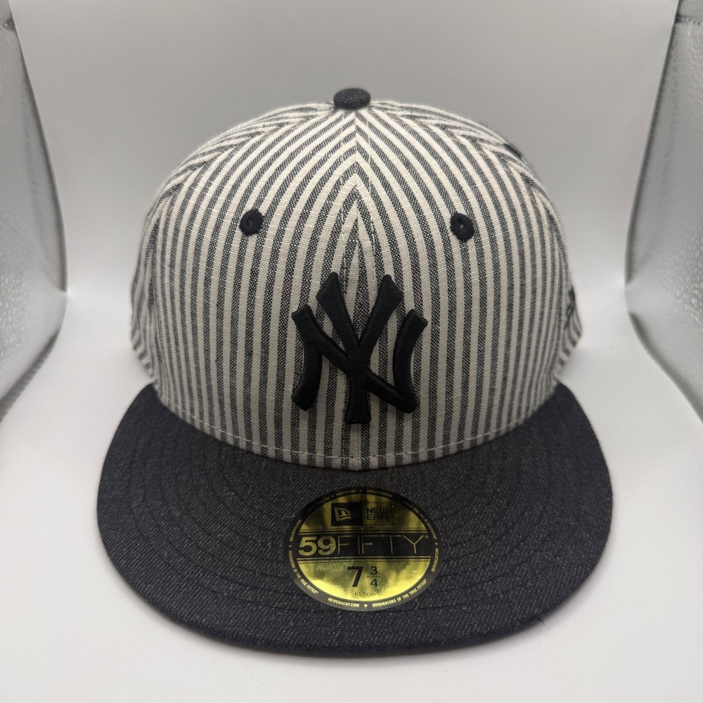 New Era 59FIFTY New York Yankees Pinstripe Denim Fitted Hat‎ 7 3/4 Green Bottom